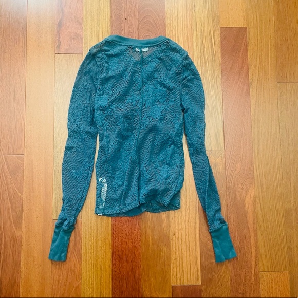 Intimately Free People Teal Lace Long Sleeve Ruched Top - Picture 3 of 3